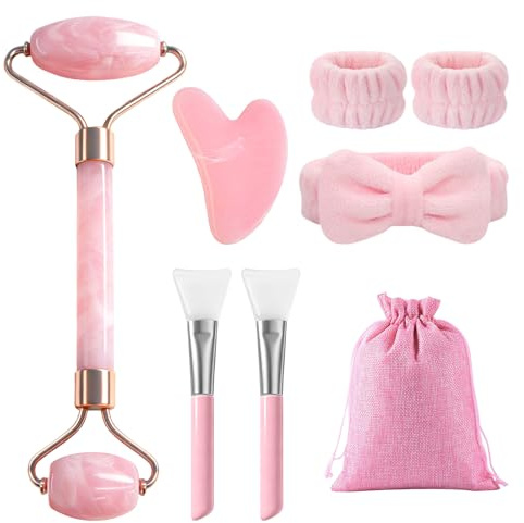 Flintronic Face Roller Gua Sha Set, 7pcs Gua Sha Roller Set, Face Roller Massage Tool for Facial, Eyes, Neck, Skin Care and Body Muscle Relaxing