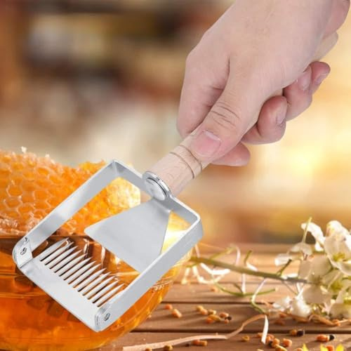 CHICIRIS Tenedor para Destapar de Púas de Apicultura de Acero Inoxidable, de Madera para Quitar Células de Miel y Raspar Miel, Herramienta de Apicultura Apicultores