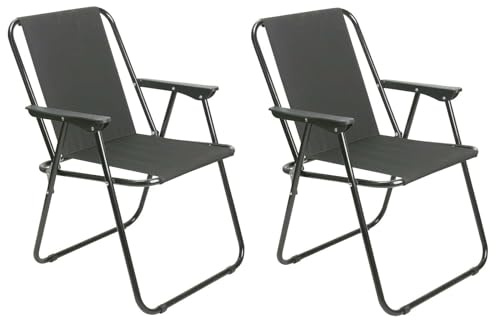 Unibos | 2X Outdoor Deck Chair Garden Patio Folding Camping Picnic Beach BBQ Party Outdoor Black Chair (2 Black Chair)