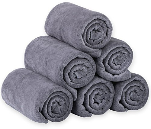 JML Microfiber Bath Towels, Bath Towel Set (6 Pack, 27 x 55) - Extra Absorbent and Fast Drying,Multipurpose Microfiber Towel for Bath, Beach, Pool, Sports, Yoga - Grey