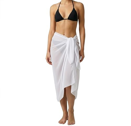 ZAKIRA Women’s Chiffon Swimsuit Cover Up Sarong – Lightweight Sheer Beach Wrap for Bikini, Pool & Vacation (White)