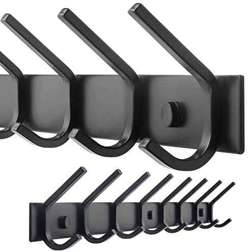 WEBI Coat Rack Wall Mounted,8 Coat Hooks for Hanging Coats,24 Heavy Duty Metal Double Hook Rack Rail Coat Hanger Wall Mount for Clothes Entryway Jacket,Black
