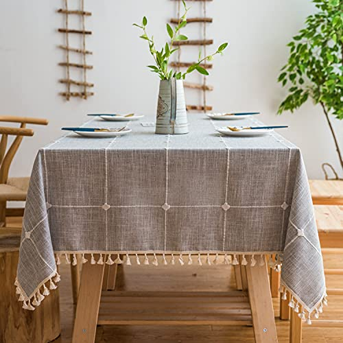 Pahajim Moderne Einfache Streifen Tischdecke Quaste Tischdecke Baumwolle Leinen Outdoor Tischdecke abwaschbar Küchentischabdeckung für Speisetisch(Grau Gitter,Rechteckig/Oval,140x220cm)