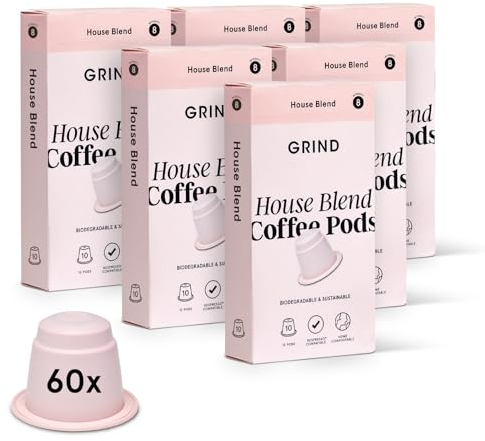 Grind House Blend Coffee Pods – Pack of 60 Biodegradable Capsules – 100% Arabica – Nespresso® Original Compatible – Home Compostable – Barista Quality and Specialty Grade – Medium Roast