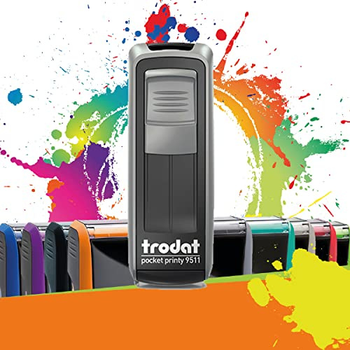 Trodat Pocket Printy 9511-38x14 mm - Argent et noir | Tampon Encreur Professionnel Automatique De Poche 3 lignes Personnalisable - Impression nette & précise