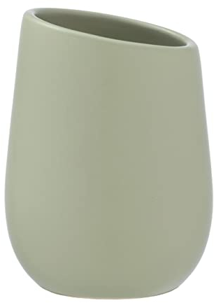 WENKO Badi Lime Green Ceramic Tumbler with Matte Finish Toothbrush Cup for Storing Toothbrush and Toothpaste