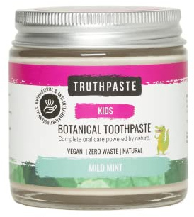TRUTHPASTE Kid’s Children’s Natural Zero Waste Toothpaste (Mild Mint 100ml) Eco Friendly & Plastic Free, Mint Free with Coconut & Aloe Vera. Fluoride Free, SLS Free. for Babies, Toddlers, All Ages