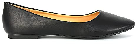 ESSEX GLAM Womens Flat Slip On Pumps Ladies Black Synthetic Leather Ballet Round Toe Ballerina Dolly Bridal Shoes (Black Synthetic Leather, Numeric_7)