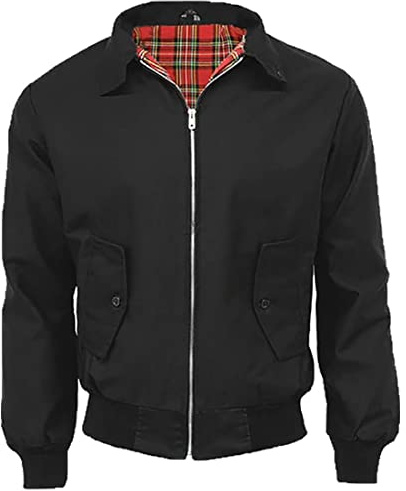 FAIRY BOUTIQUE Harrington Veste classique à manches longues pour homme Style rétro années 70 Fermeture Éclair Grande taille, Noir , M
