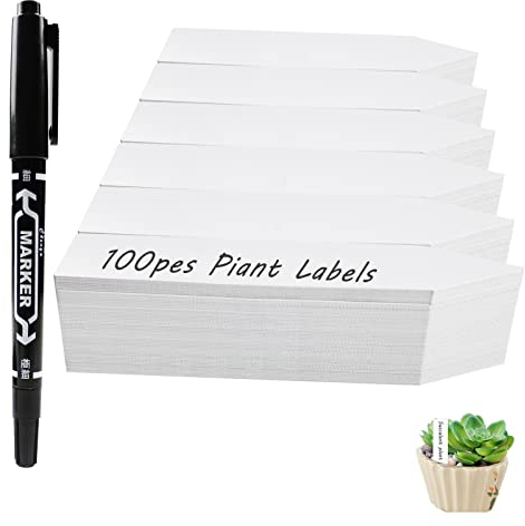 Surdefens Plant Labels 100 Pcs Plastic Waterproof White 4 Inch Garden Plant Name Tags for Identification and Marking