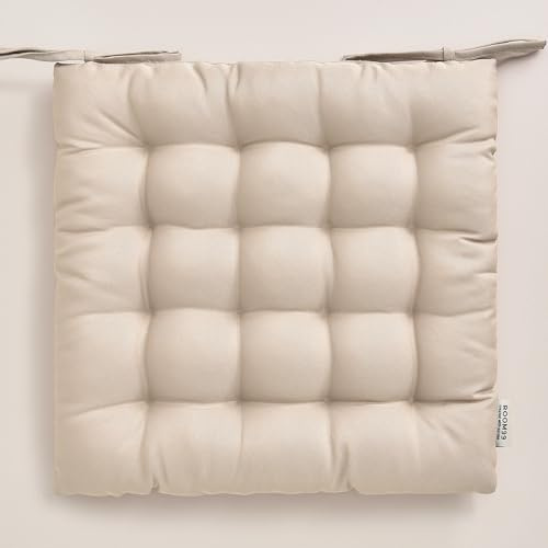 ROOM99 Aura - Cuscino per sedia, 40 x 40 cm, con nastri, per esterni, interni, soggiorno, crema