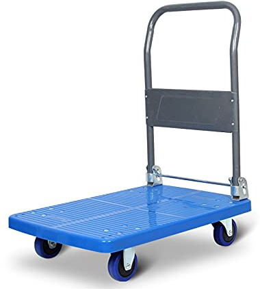Handkarre, Kunststoffdeck, Handkarre, beweglicher Plattformwagen mit faltbarem Metallgriff, geräuschlose Räder für Büro, Buchhandlung, Hochleistungswagen, zusammenklappbarer Wagen (Größe: Blau-Groß-Si