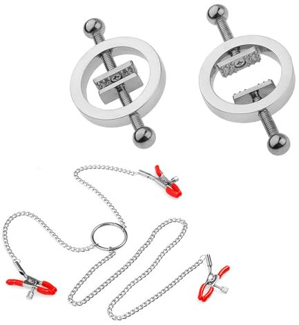 Fetisch Nippelklemmen Einstellbar Nipple Clamps, Edelstahl Nippelklemmen,Einstellbare Nippel Klemmen Nipple Clamps,SM Sexspielzeug extreme Paare (Rot)