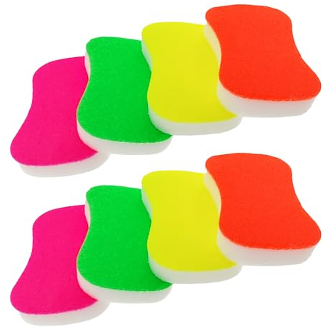 Lot de 8 éponges à récurer fluo rose, orange, vert, jaune