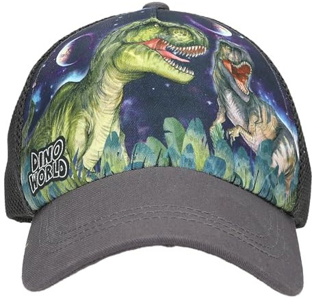 Depesche 13513 Dino World Galaxy - Bedruckte Cap in Dunkelblau, mit Weltall Dinosaurier Motiv, Kinder-Mütze mit Netz und Größenverstellung