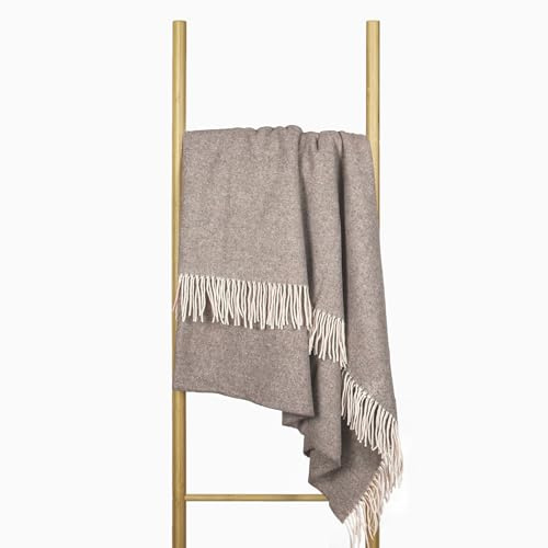 Nostra Andora Couverture en Laine Mérinos et Cachemire – Plaid Élégant, Doux, Respirant et Léger pour Canapé, Lit et Extérieur, Conception Thermorégulatrice avec Franges – Fabriquée en Europe