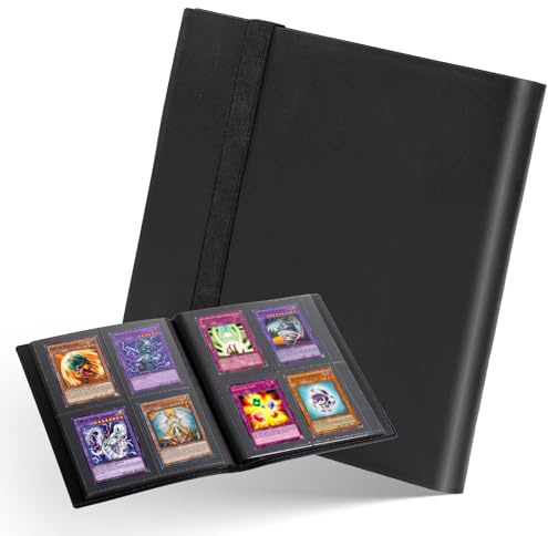 4-Pocket Card Binders, 20 Pages Reversible Design Holding 160 Pockets,Black Elastic Strap Trading Card Binder for Basketball Sports Cards, Game Cards,Football Card