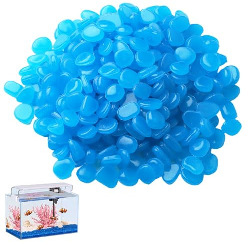 300 Pcs Pierre Lumineuse Cailloux, Cailloux Decoratif Aquarium, Galet Decoratif Jardin Exterieur pour Extérieur Jardin Aquarium Galets Lumineux Qui Brillent Dans Noir,Gravier Bleues pour Les Allées