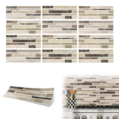 Azulejos Adhesivos Cocina 3D, Azulejos Adhesivos Baño Impermeable, AzulejosAdhesivos para Cocinas y Baños, BaldosasAdhesivas Pared 30 * 11cm, Vinilo Pared Cocina, 12 Piezas
