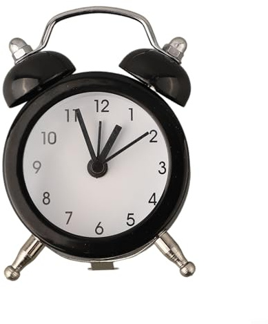 Reloj despertador de cuarzo de doble campana con pantalla analógica, funciona con pilas, marco de metal y lente de vidrio, diseñado para minimizar el ruido durante la noche para un mejor sueño (negro)