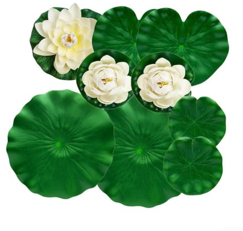Lot de 9 fleurs de lotus artificielles et lys en EVA pour décoration d'étang flottant pour jardin, patio, terrasse, eau - Accessoires de photographie