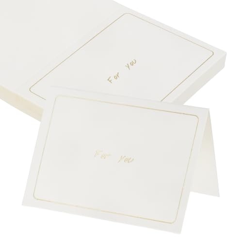 sourcing map 25Pcs for You Cards, 14 x 9.5cm Blank Folded Cardstock Greeting Card with Gold Foil Border for Wishes Gift Wedding Graduation Birthday DIY Craft Invitations, White