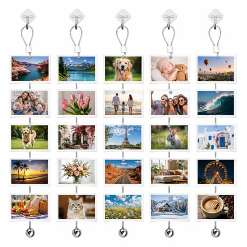 5 Piezas Cables para Colgar Fotos y Cuadros - 200 cm x 1,5 mm con 60 Imanes y Gancho - Alambre Colgante Ideal para Mostrar Fotos, Postales y Más
