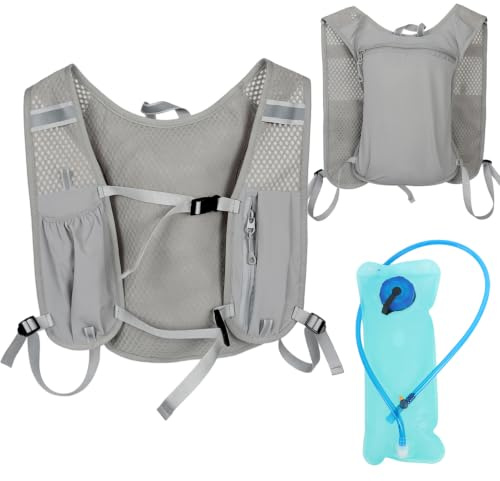 Running Vest & Water Pouch 2L, Adjustable Hydration Vest with Phone & Water Bottle Holder, Lightweight Breathable Running Backpacks Men Women for Running Cycling Hiking Marathon Jogging