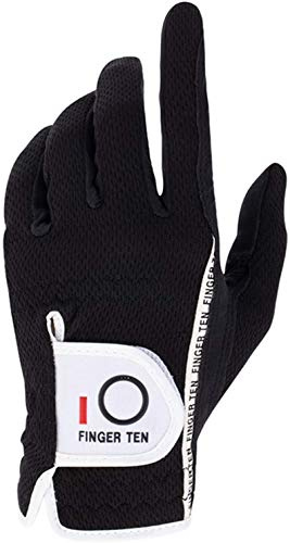 FINGER TEN Golf Gloves Men Left Hand Rain Grip Weathersof Value Pack, Mens Golf Glove Wear Resistant Non Slip Flexible Durable (Black-1 Pack, M/L-Worn on Left Hand)