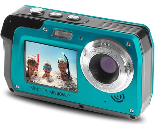 Minolta MN40WP 48MP Waterproof Digital Camera – Dual LCD Screens, 2.7K QHD Video, 16x Digital Zoom, Anti-Shake, Face Detection, 10ft Waterproof (Blue​)