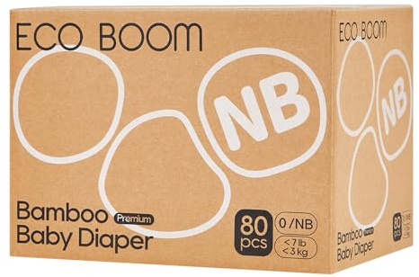 ECO BOOM Preemie Diapers, Viscose from Bamboo Diapers, Natural Soft Disposable Nappies for Infant, Size 0 Suitable for up to 7 lbs (Newborn - 80 Count)