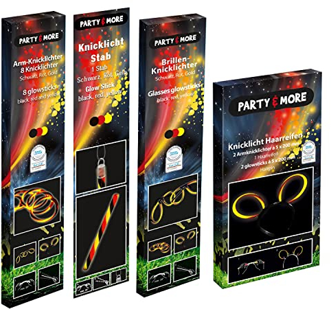 Comet Feuerwerk Party & More - Knicklichter Party Set Deutschland, Haarreifen, Brillen, Armbänder und Leuchtstäbe, Fan-Set, WM, EM
