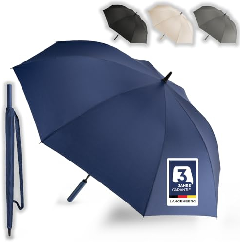 LANGENBERG Regenschirm groß mit [Ø138 CM SPANNWEITE] inkl. automatischer Öffnung - Sturmfest mit stilvollem Griff - XXL Regenschirm Herren und Damen - Stockschirm groß samt Tragehülle
