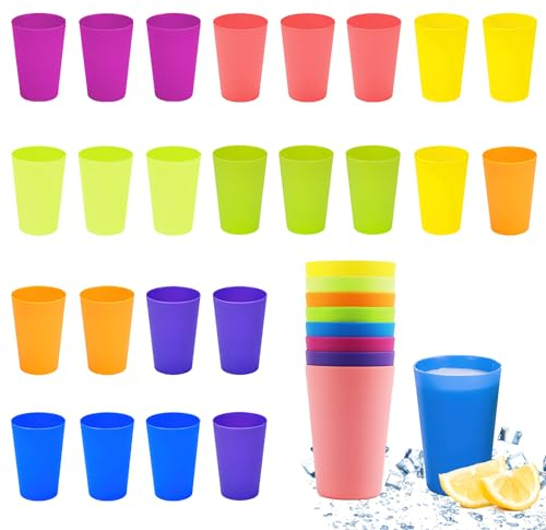 badaren 24er-Pack Kunststoffbecher Bunt, 260 Ml Plastikbecher Mehrweg, Trinkbecher für Kinder, 8 Farben – Bunt Plastikbecher – Perfekt für Geburtstage, Partys, Küche, Picknicks, Camping, Reisen