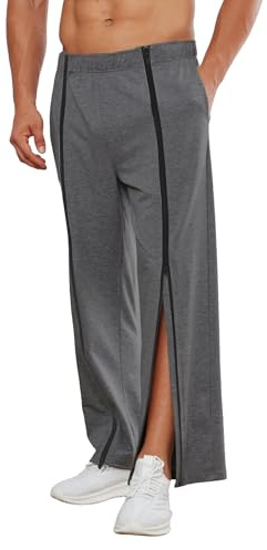 PINSPARK Pantalones de Chándal para Hombre Deportivos de Algodón con Cremallera Completa Pantalón de Rehabilitación de Ocio Pantalones con Bolsillos