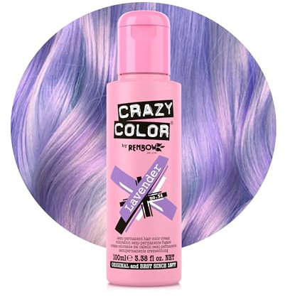 Crazy Color Pastel Lavender Semi-Permanent Hair Dye. Highly Pigmented Pastel Purple Conditioning & Oil Nourishing Vegan Formula | No Bleach or Ammonia | 100ml