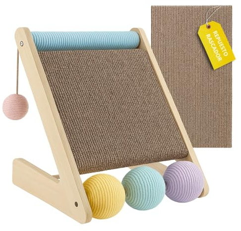 Rascador para Gatos con Cartón Corrugado y 1 Recambio Extra, Rascador Gato Inclinado, Arranhador para Gatos, Juguete para Gato y Cat Scratcher BEMANZ