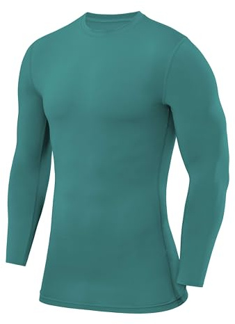 PowerLayer långärmad kompressionströja – baslager för män för löpning, cykling, gym – karmingrön, XL