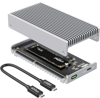 Qwiizlab fläktlöst 40 Gbps USB4 SSD-hölje med aluminiumchasis, kompatibel med Thunderbolt 5/4/3. Stöder PCIe M.2 NVMe upp till 8 TB, silver (SSD ingår inte)