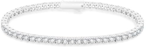 KRKC&CO Tennisarmband Armband Damen, 3mm Tennis Armband Weißgold beschichtet, Zirkonia Kristall Armbänder Silber Iced Out, Hochzeit Geburtstag Geschenk für Frauen Mädchen [Größe 16,5cm]