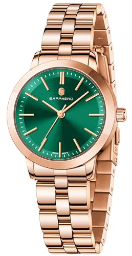 SAPPHERO Damenuhr Analog Quartz Armbanduhr Damen mit Edelstahlarmband 31mm Gehäusegröße 5ATM Wasserdicht Uhr Geschenk für Damen- Erhältlich aus Gold oder Silber
