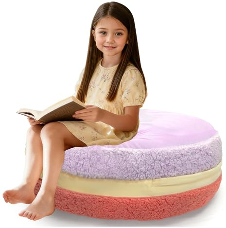 LAHAQIQI Coussin de pouf en forme de macaron avec rembourrage inclus, repose-pieds pour enfants, adolescents et adultes, pouf ottoman en peluche Sherpa