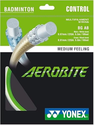 YONEX Aerobite Badminton String, Hybrid, Main: 0.67mm x 5.5m / Cross: 0.61mm x 5.0m Multiple Choice of Colors (White/Green)