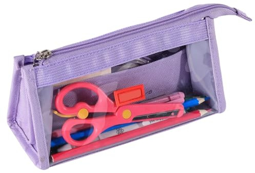 JUSKAQZYI Estuche Escolar Estuche Transparente estético for lápices, Bonito Organizador de bolígrafos de Gran Capacidad for Adolescentes y Estudiantes Cuero(Lila)