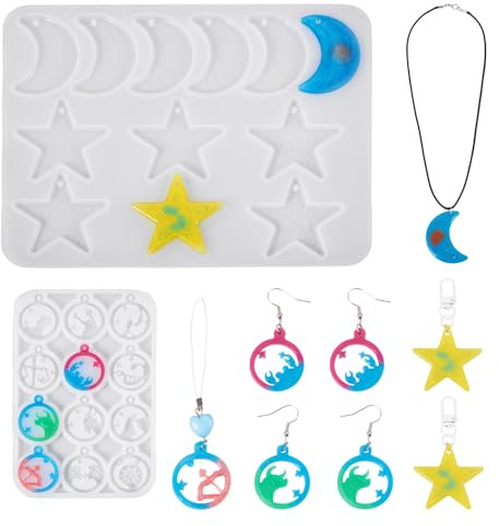 Cheriswelry Lot de 2 moules en silicone en forme de constellation - Étoile et lune - Moules en résine époxy UV pour la fabrication de bijoux, colliers, bracelets, boucles d'oreilles, pendentifs