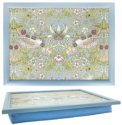 The Leonardo Collection William Morris Strawberry Thief - Bandeja para Servir Alimentos y desayunos, cómodas bandejas de Regazo con cojín de puf, bandejas duraderas para Comer en el Regazo para