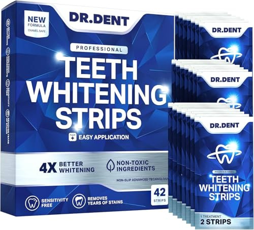 DRDENT Teeth Whitening Strips Professional Strength – 21 Treatments (42 Strips) with Mouth Opener – Enamel Safe Teeth Whitening Kit for Sensitive Teeth
