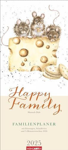 Happy Family Planificador Familiar 2025: Agenda grande con 5 columnas para familias. Hermoso calendario de pared familiar 2025 con lindas ilustraciones de animales. 22 x 48 cm. (Planificador familiar