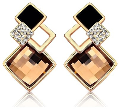 Crystalline Azuria Femme Pendantes Boucles d'Oreilles 18ct Plaqué Or Jaune avec Rhombe Cristaux Marron imitation Topaze