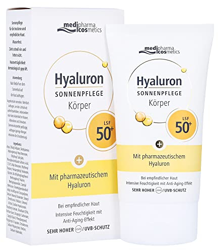 Hyaluron Sonnenpflege Körper LSF 50+ - sehr hoher UV-Schutz - spendet intensive Feuchtigkeit - Strafft mit Anti-Aging-Effekt - von medipharma cosmetics - 150 ml